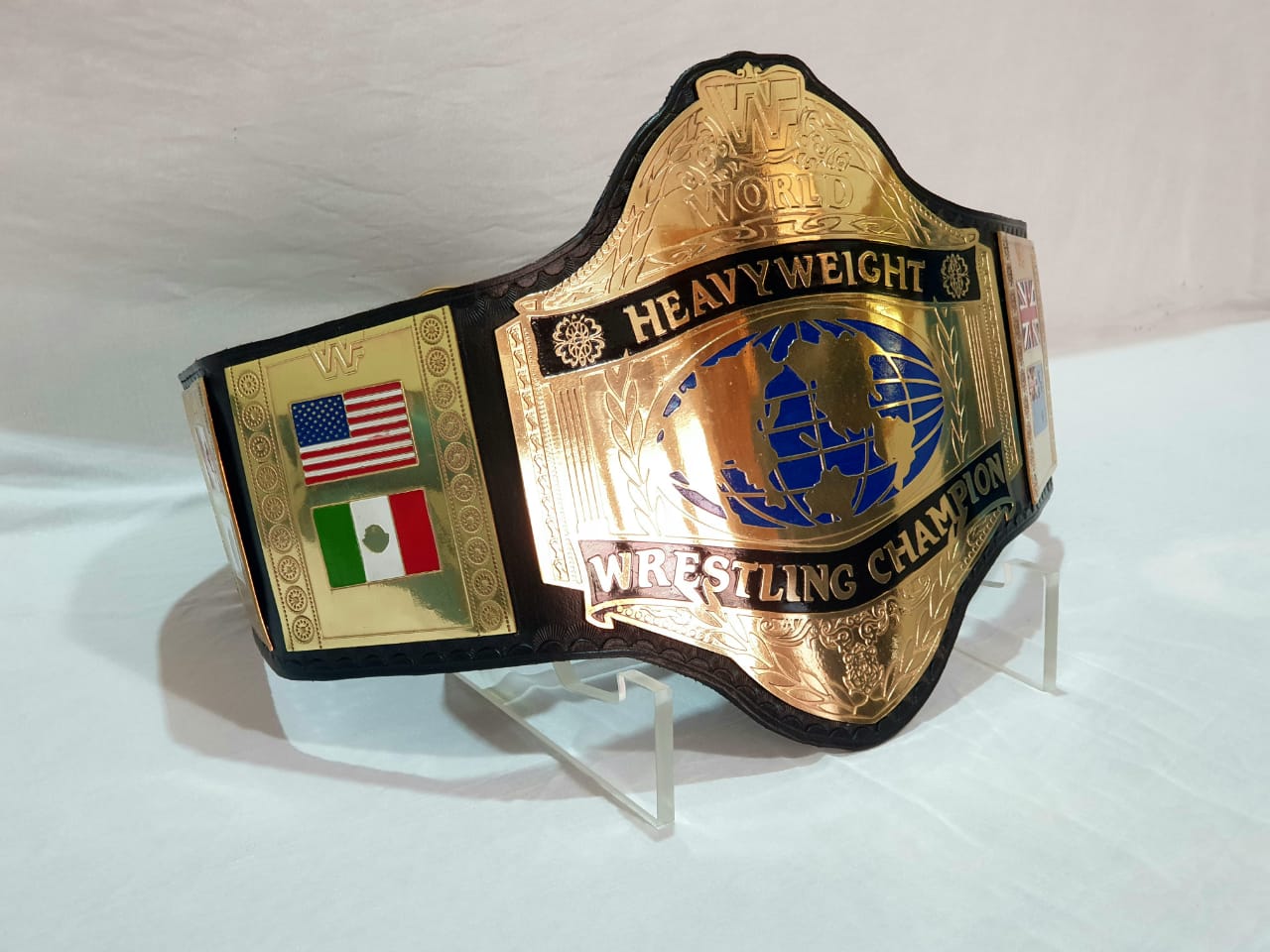 WWF Intercontinental Wrestling Championship Leather Belt Metal Plates Adult Size 