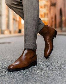 Handmade Cowhide Leather Jodhpur Brown Boots For Men