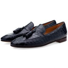 New Handmade Cowhide Crocodile texture loafers with tassels