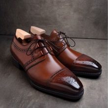 Handmade Tan french calf and black patina Formal shoes for men
