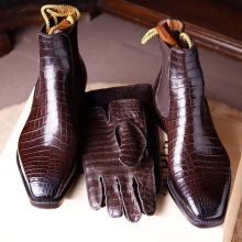 Handmade Crocodile Texture High Ankle on Oxblood color boots for men