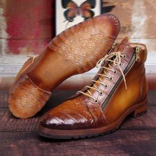 Handmade Crocodile Texture High Ankle Brown Boots for men