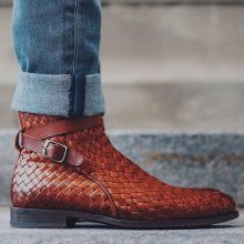 Handmade Cowhide Leather Dylan Boot in Woven for men