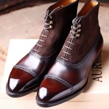 New Handmade cowhide Leather High ankle Two tone Boots for men