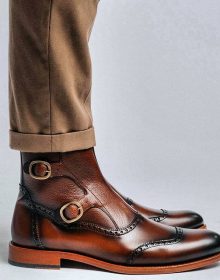 Handmade Men Wingtip Cap Toe Brown Boot, men ankle shoes