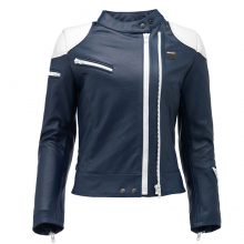Women's Custom Made Blauer Charlie Lady Blue & White Color 100% Pure Cowhide Leather Fashion Biker Jacket
