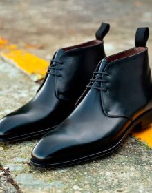 New Handmade Cowhide Leather Men’s Shiny Black elegant Chukka boots