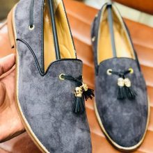 New Handmade Tassel loafer in cowhide gray leather for men, summer shoes