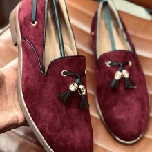 New Handmade Tassel loafer in cowhide Maroon leather for men, summer shoes