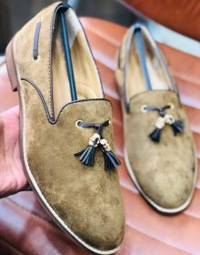 New Handmade Tassel loafer in cowhide leather in Beige Color for men, summer shoes
