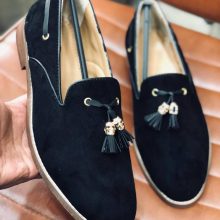 New Handmade Tassel loafer in cowhide leather in Black Color for men, summer shoes