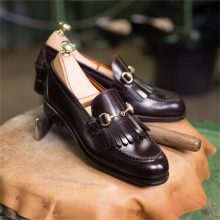 New Handmade Tassel loafer in cowhide leather Burgundy Color for men, summer shoes