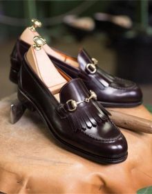 New Handmade Tassel loafer in cowhide leather Burgundy Color for men, summer shoes