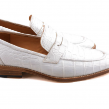 New Handmade Crocodile Texture White Tassel Loafer Shoes for Men