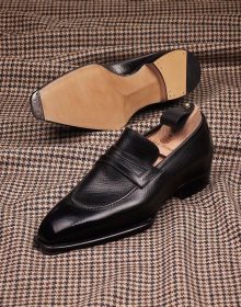 Handmade Cowhide Leather Black Horween’s hatch grain penny loafers for men