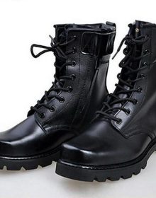 Handmade Plus Size Men Military Boots Leather High Top Men Boots Solid Lace Up Tactical Boots - Black