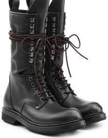 Handmade Plus Size Men Military Boots Leather High Top Men Boots Solid Lace Up Boots