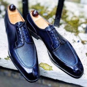 Handmade Mens Navy Blue Leather Shoes, Men’s Formal Split Toe Lace Up ...