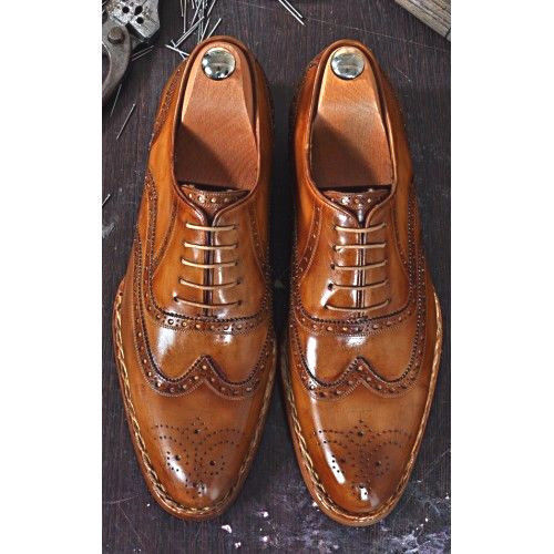 Mens Tobacco Brown Oxford Brogue Leather Dress Formal Customized Shoes ...