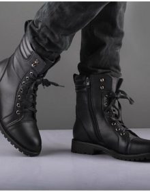 Handmade black ankle high leather boot, men's zipper lace up formal boot